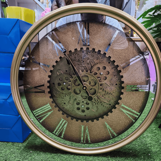 Vintage Wall Clock with Rotating Gears