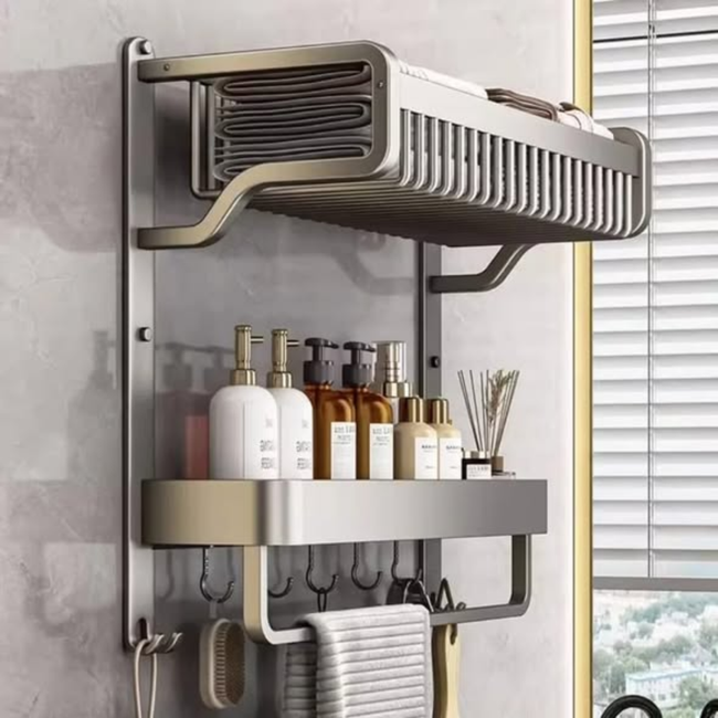 1 Piece 2-Layer Bathroom Space Towel Rack
