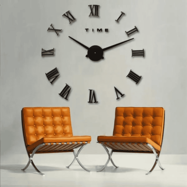3D Large Roman Numeral Acrylic Mirror Wall Clock Sticker With Pendulum