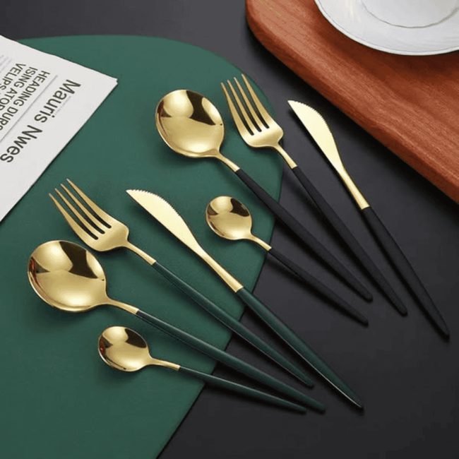 24Pcs Stainless Steel Golden Cutlery Set