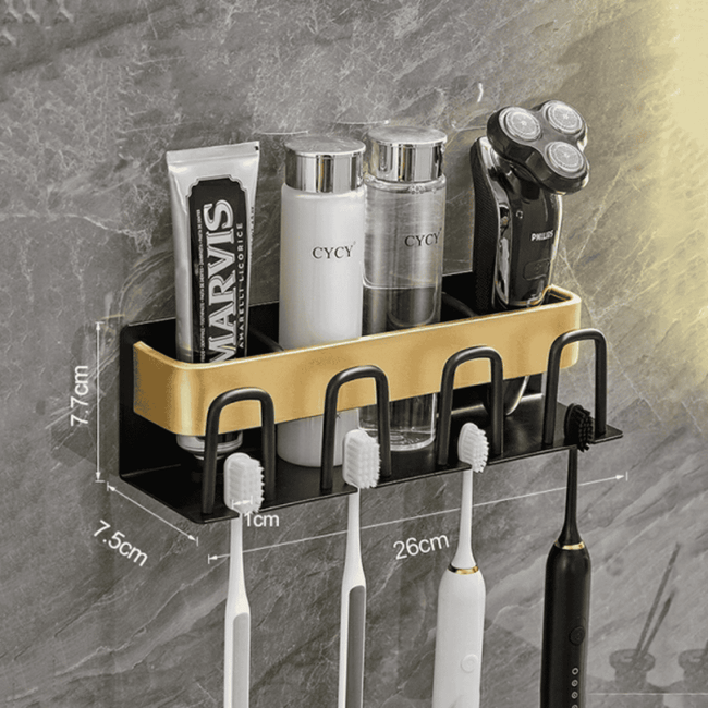 Metallic Wall Mounted Toothbrush/Paste Holder