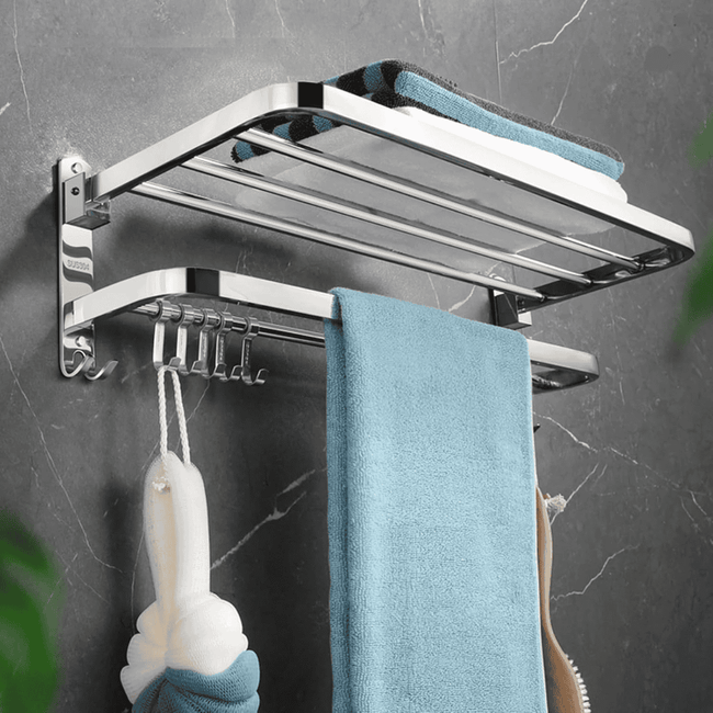 Bathroom Wall Mounted Towel Rack Accessory with Hooks