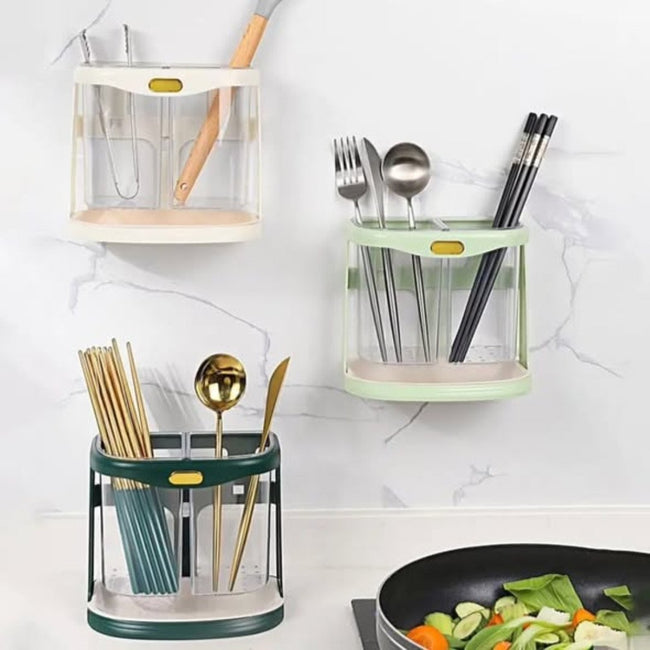 Double Grid Cutlery Organiser with Drain Hole and Detachable Drain Tray