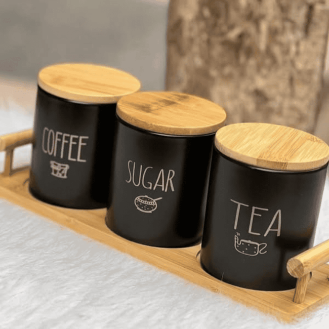 3Pcs Airtight Porcelain Canisters with Bamboo Lid