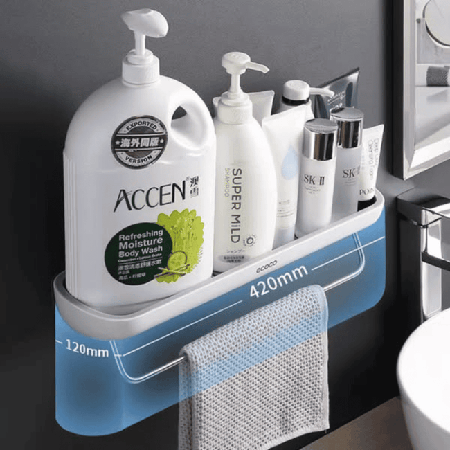 Wall Mounted Self Adhesive Shower Caddy Shelf with Towel Rail