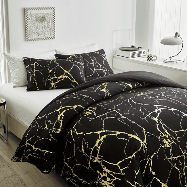 Marble Printed 3 Piece Luxury Microfiber Down Comforter Quilt Cover Set