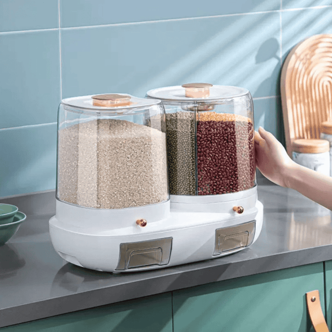 Rotatable Grain Storage Box with Compartments
