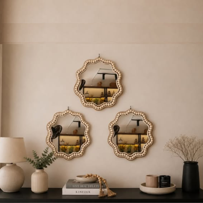 Boho Beaded Irregular Mirror Wall Decor And Tray