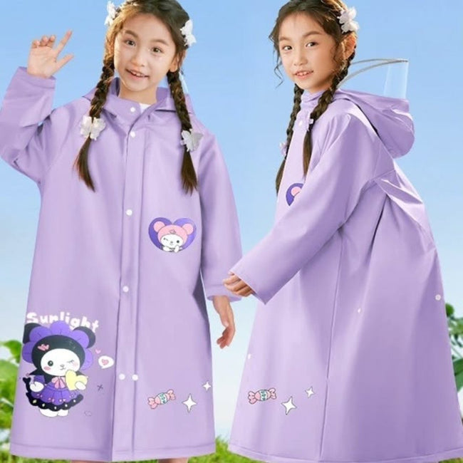Children Raincoat with Wide Brim Hat and Backpack Position