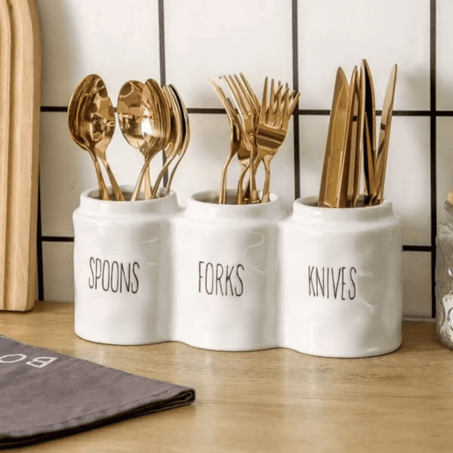 3 Compartment Ceramic Cutlery Holder