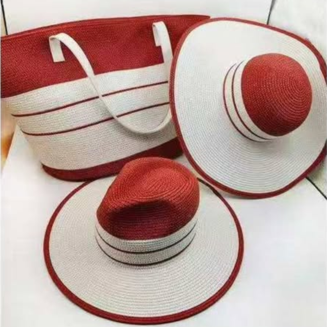 Summer Straw Woven Beach Bag and Hat