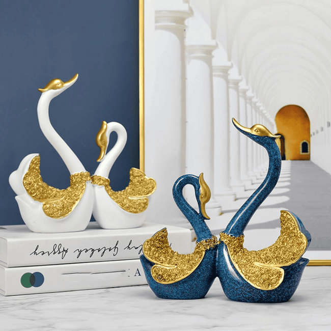 Pair Swan Home Decor Resin Figurine Sculpture
