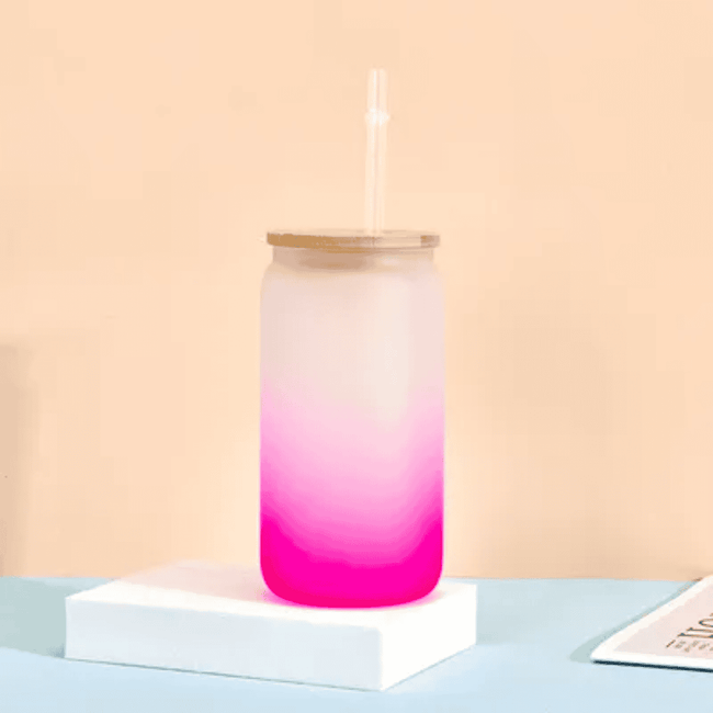Frosted Glass Cup with Clear Glass Straw