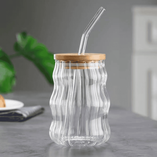 500ml Ribbed Juice Cup with Straw