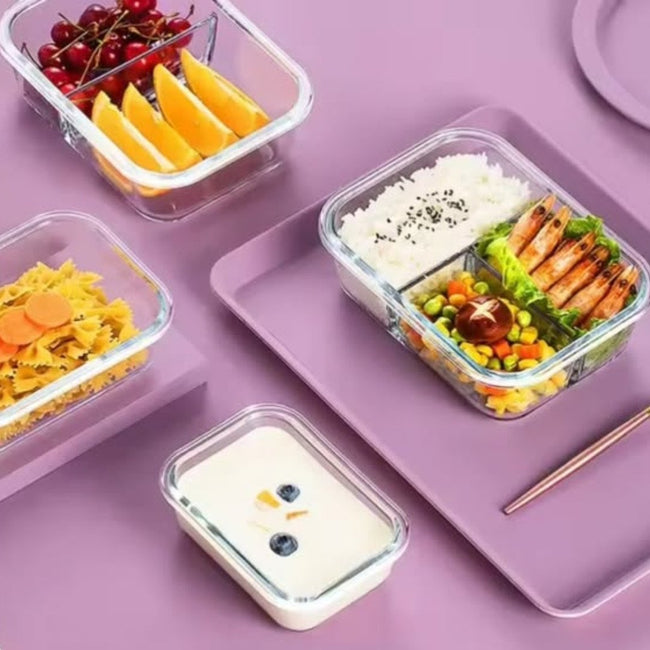 High borosilicate glass partitioned lunchbox