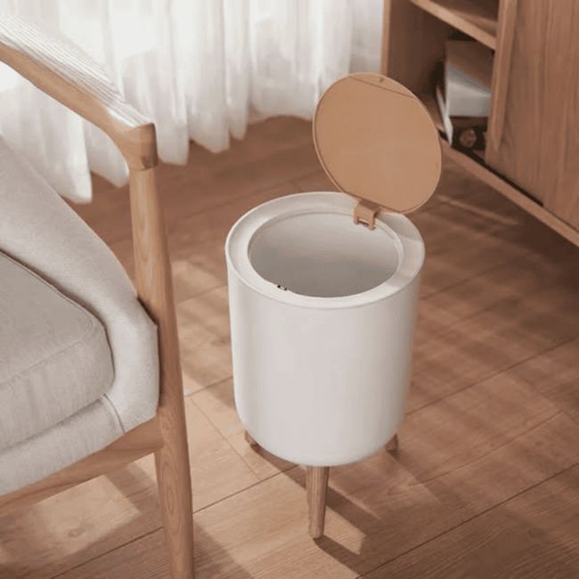 Garbage Container With Wood Grain Cover