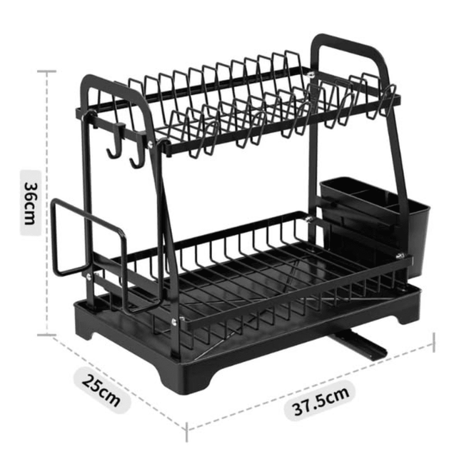 2-Tier Dish Rack with Cutlery Holder and Glass Holder