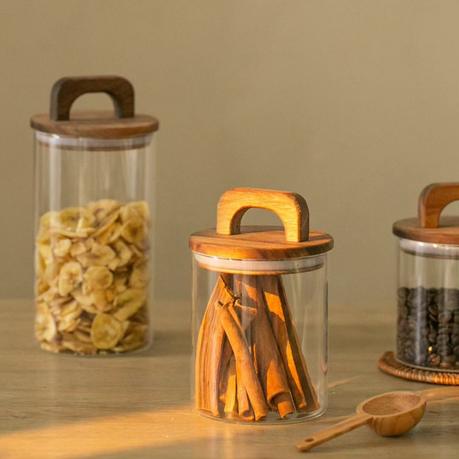 Glass Sealed Storage Jars With Acacia Wood Lid