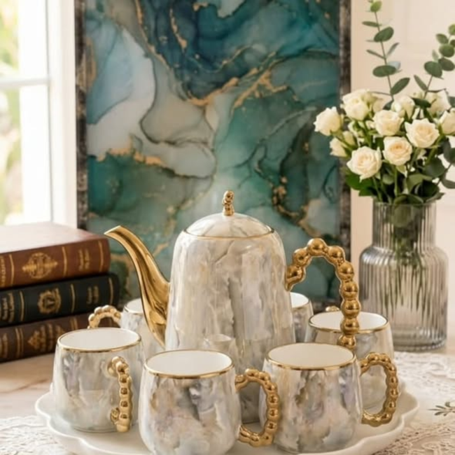 8pc white tea/coffee set