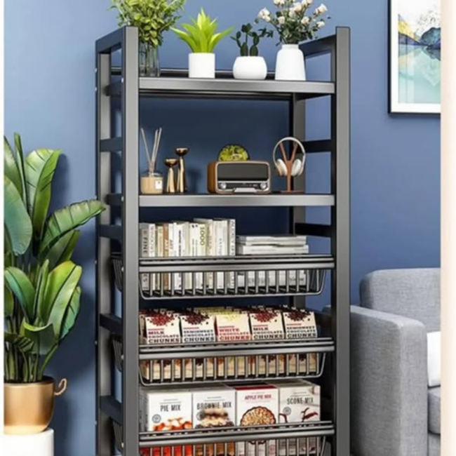 5 Layer kitchen storage rack with lockable Wheels
