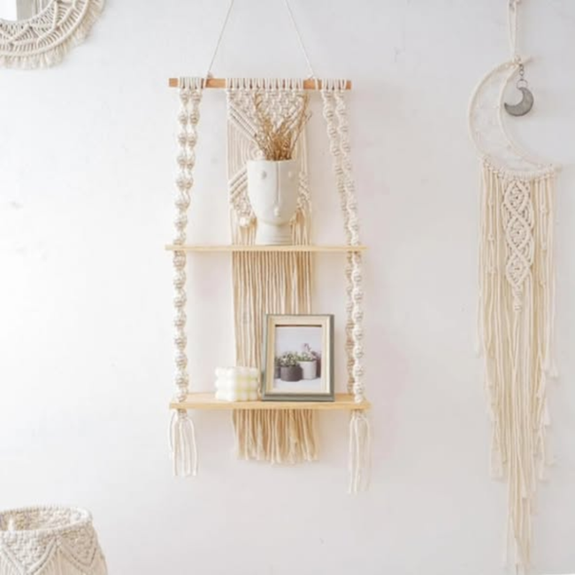 2 Tier Bohemian Wall Hanging Floating Shelves