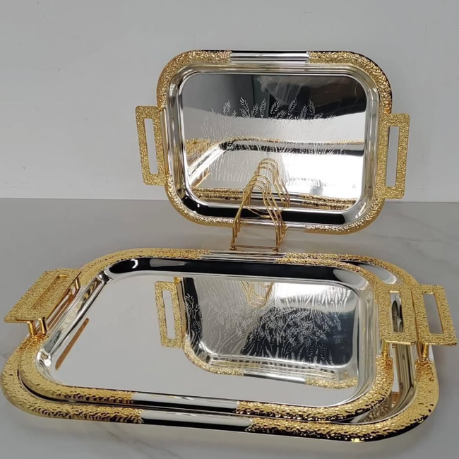 3pcs Rectangular Stainless Serving Tray Set