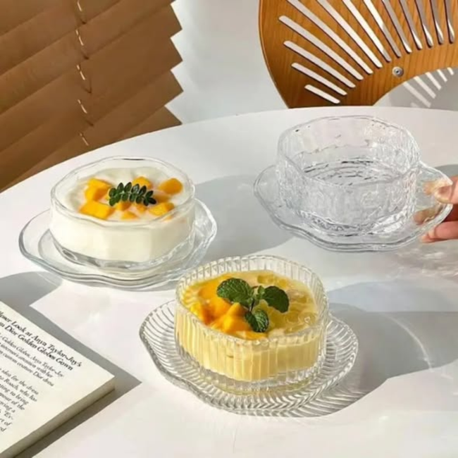 Cloud Glass Irregular Dessert Bowl and Dish Set