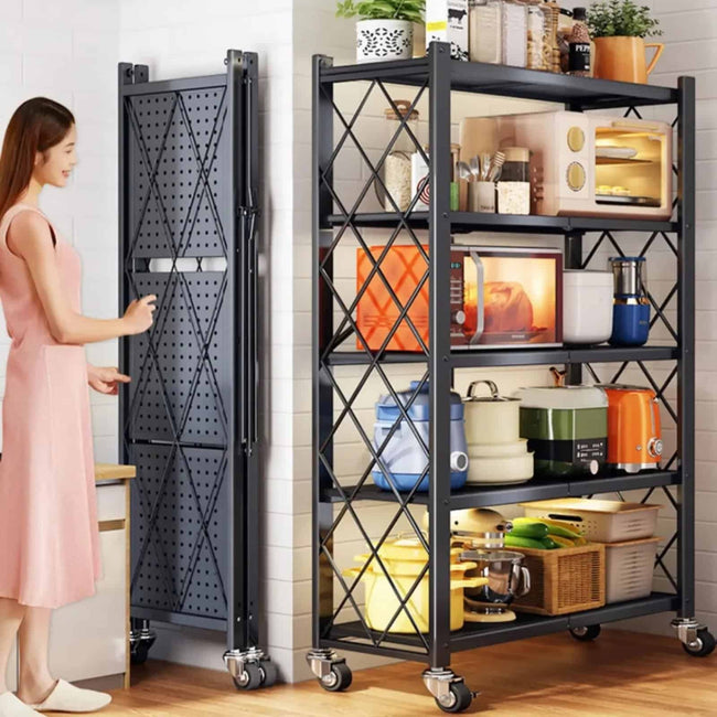 5 Tier Foldable and Movable Metallic Storage Rack