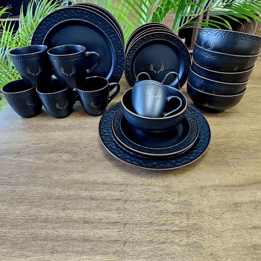 24pc Black Ceramic Dinner Set