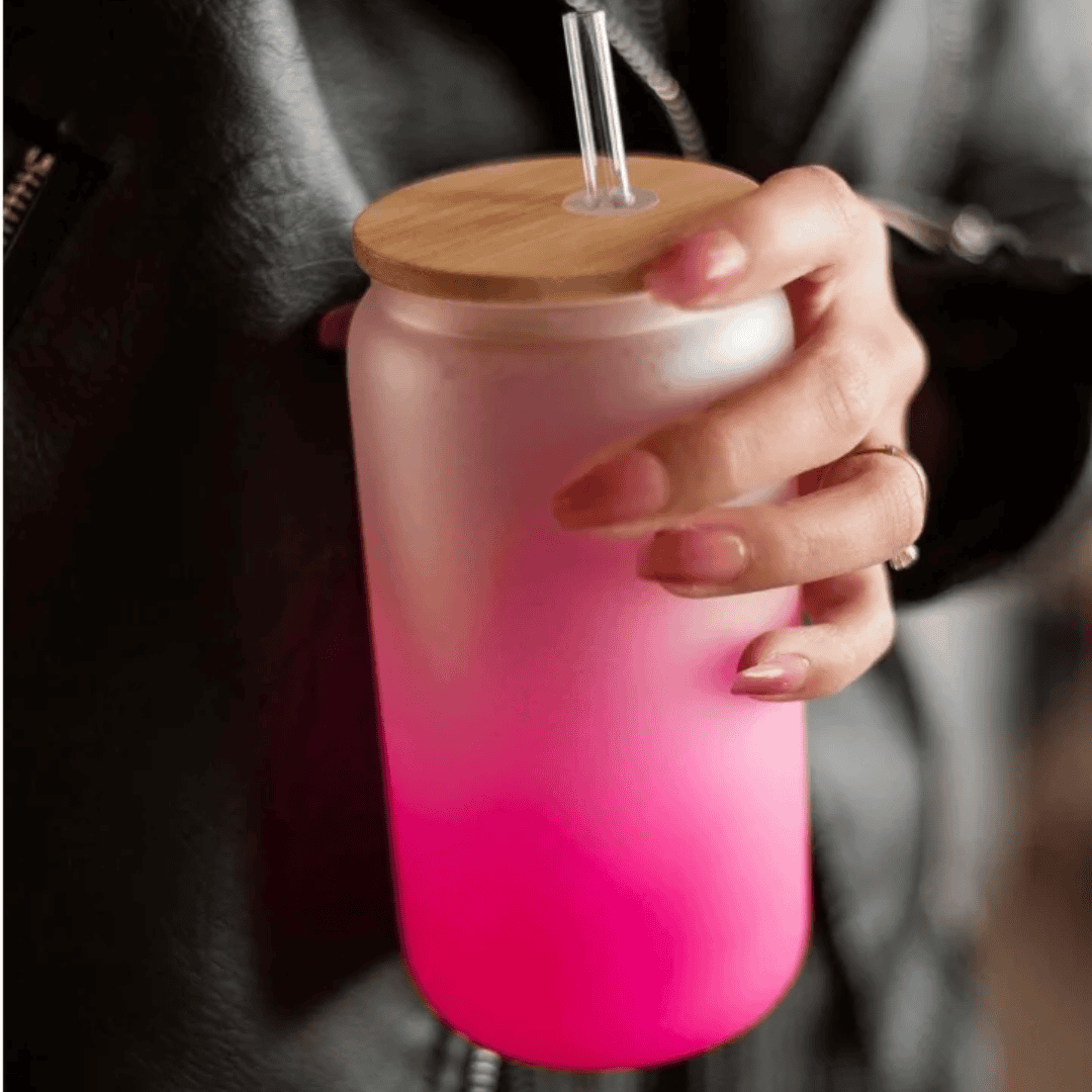 Frosted Glass Cup with Clear Glass Straw