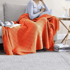 Knitted Throw Blankets with Tassel