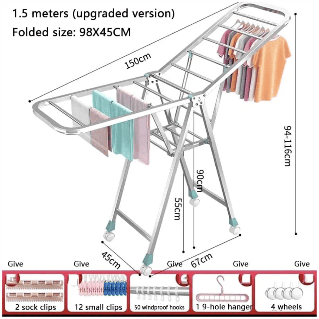Black Movable Outdoor Drying Rack 1.7M with Wheels
