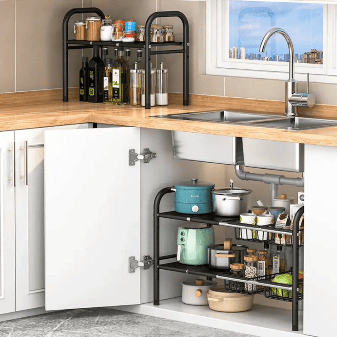 Under the Sink Adjustable 2-Tier Rack