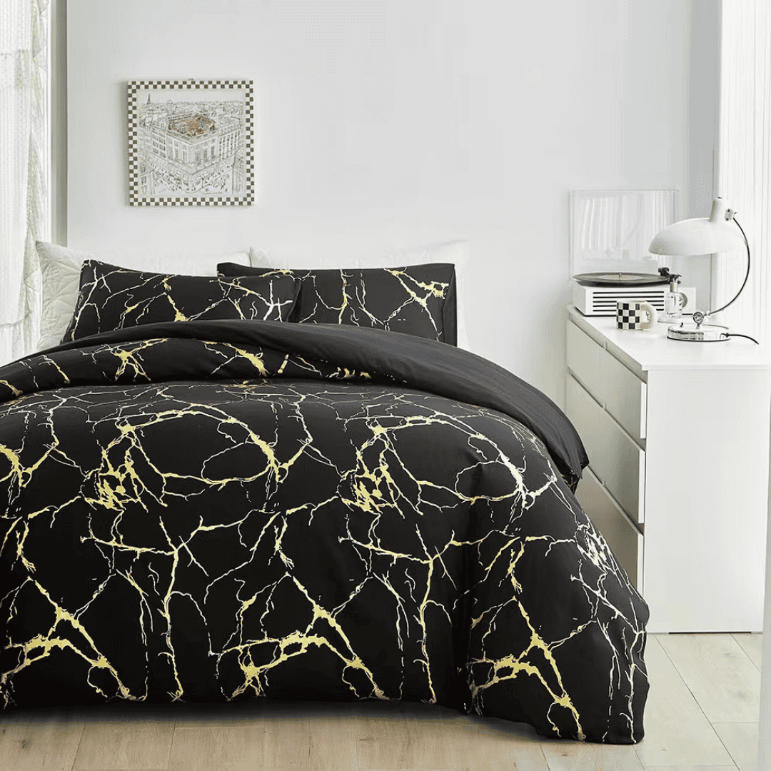 Marble Printed 3 Piece Luxury Microfiber Down Comforter Quilt Cover Set