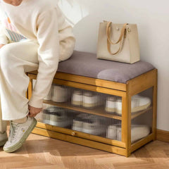 Wooden Stool with Shoe Cabinet