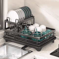 2-Tier Dish Rack with Cutlery and Chopping Board Holder