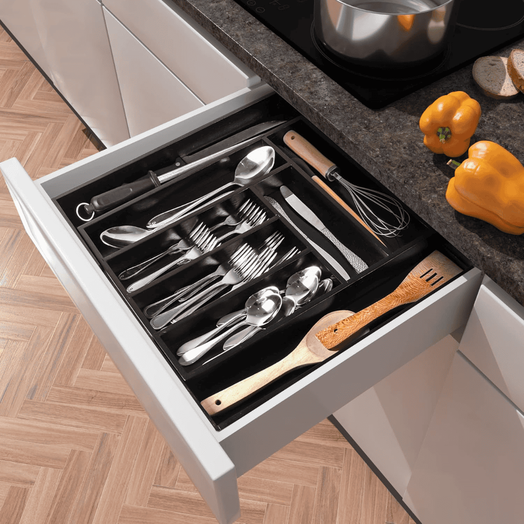 Black Multifunctional Bamboo Drawer Organizer