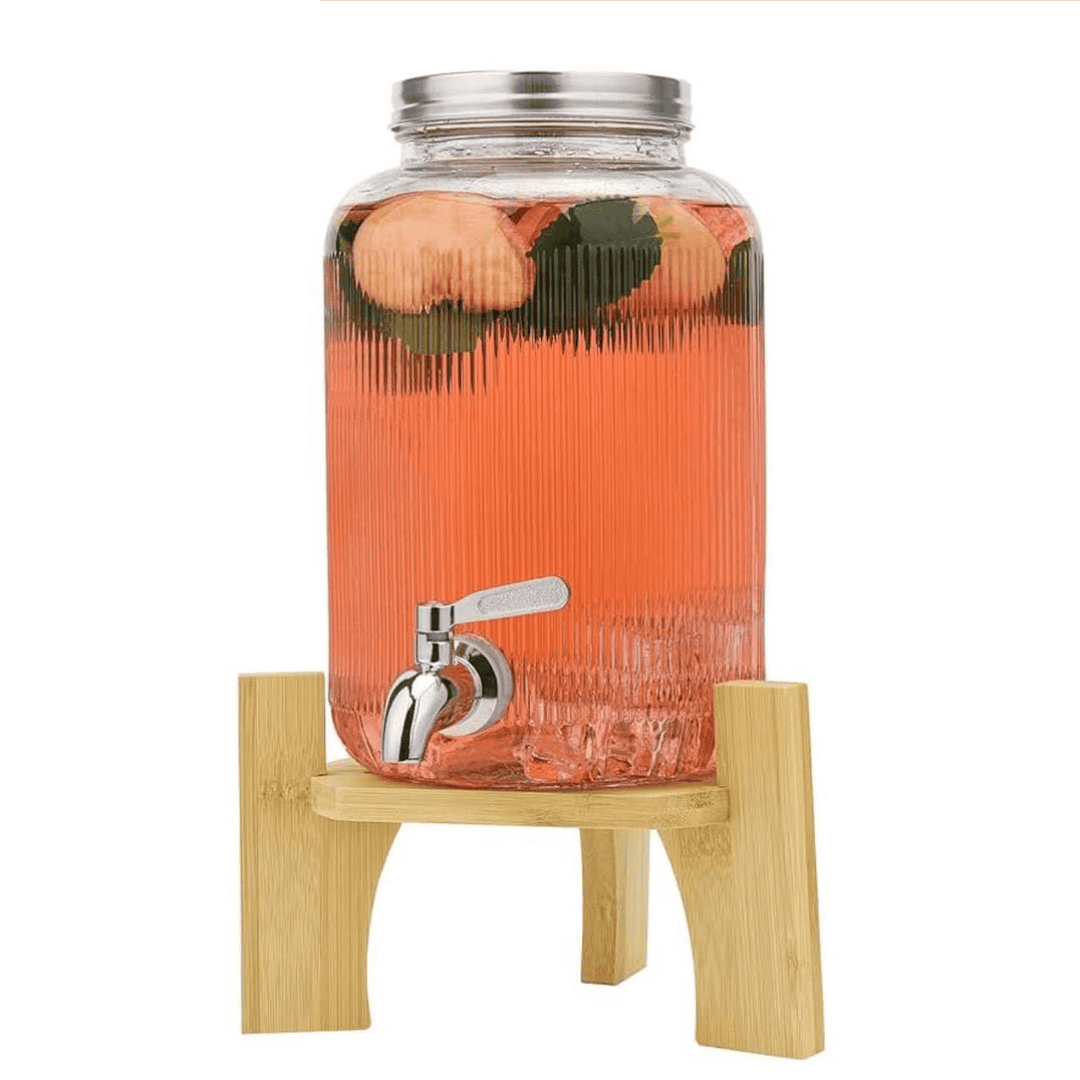 6L Ribbed Juice Dispenser with Bamboo Stand