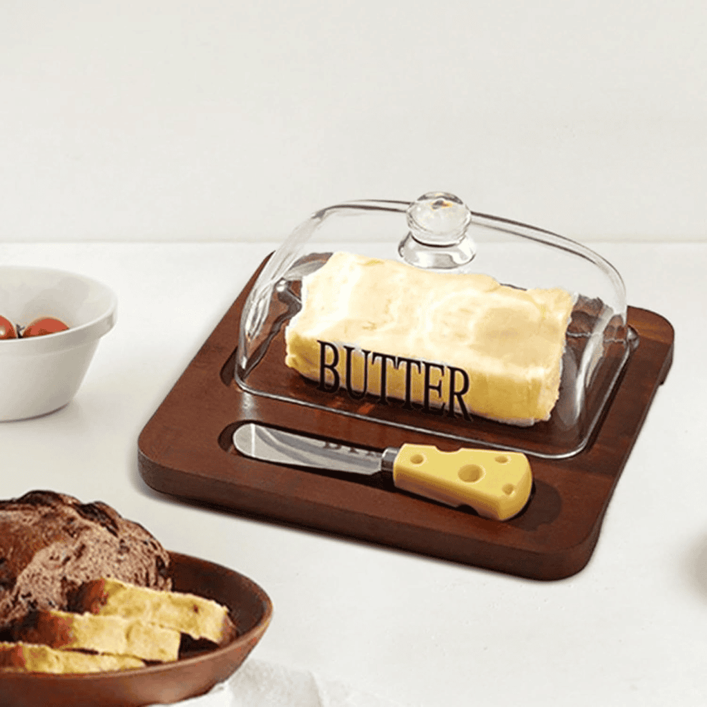 Glass Butter Dish with Bamboo Tray