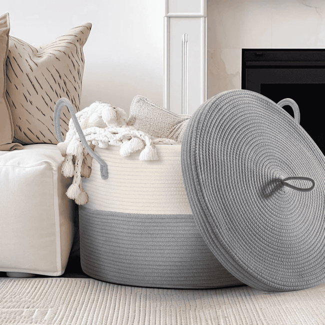 Extra Large Cotton Rope Basket with Lid