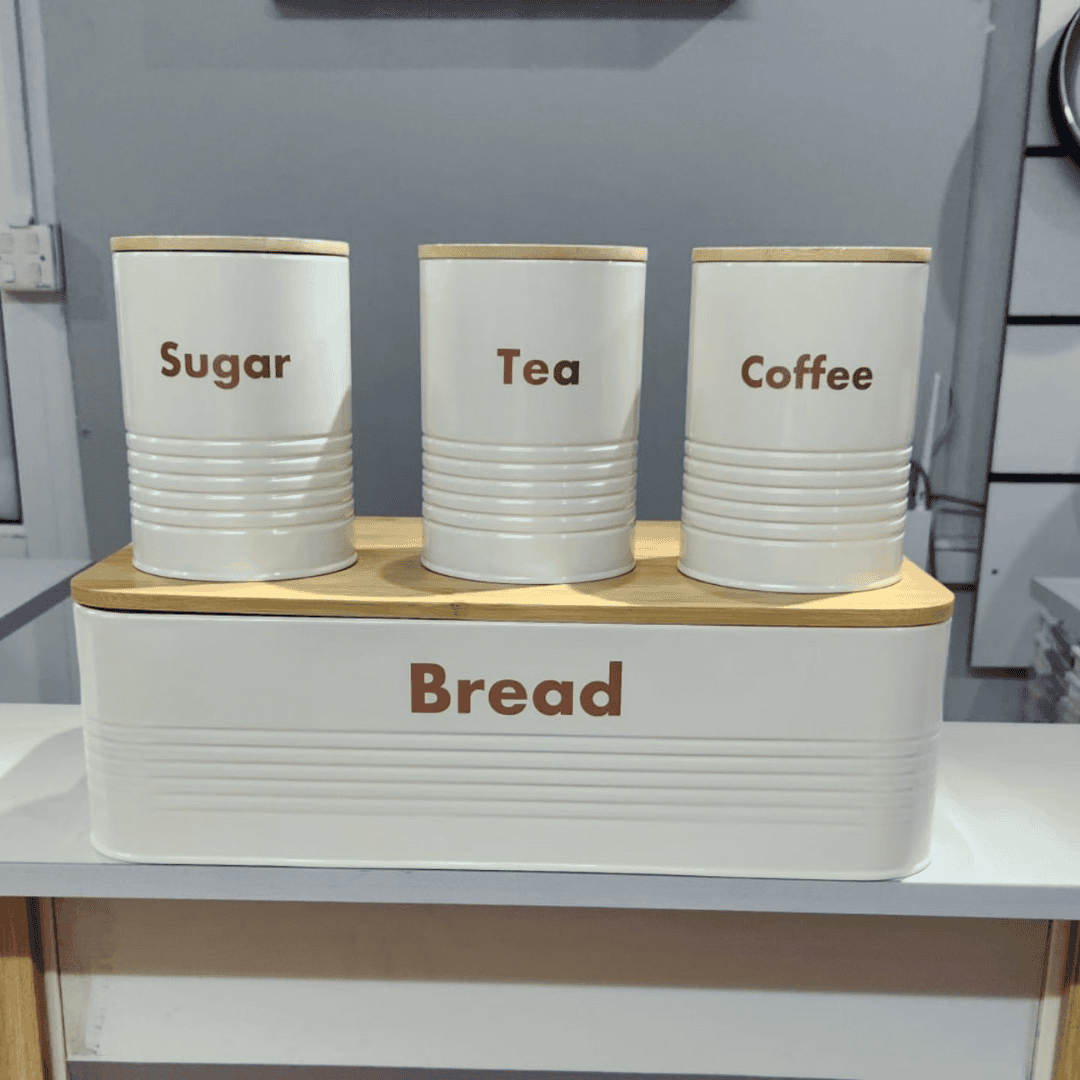 Alloy Bread Bin with Three Canister Set