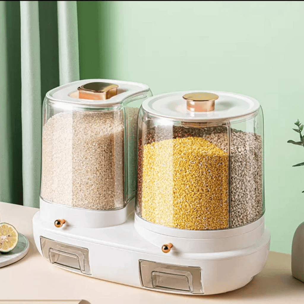 Rotatable Grain Storage Box with Compartments