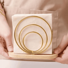 3 Ring Metallic Serviette Holder with Wooden Base