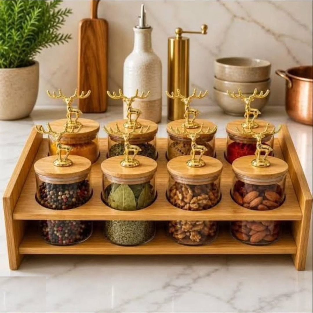 Exquisite 8pcs Kitchen Spice Rack Set with Bamboo Stand