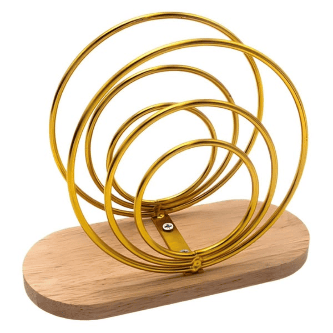 3 Ring Metallic Serviette Holder with Wooden Base