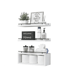 3 Tier Solid Pine Wood Bathroom Floating Shelves