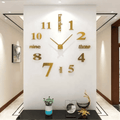 3D Large Roman Numeral Acrylic Mirror Wall Clock Sticker With Pendulum