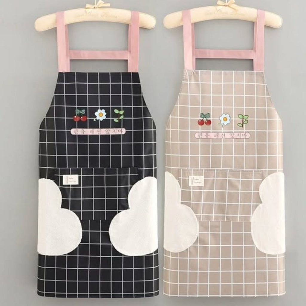 Waterproof Cute Checked Floral Apron with Hand Wipe Towel