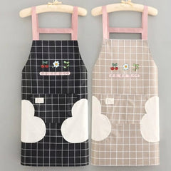 Waterproof Cute Checked Floral Apron with Hand Wipe Towel