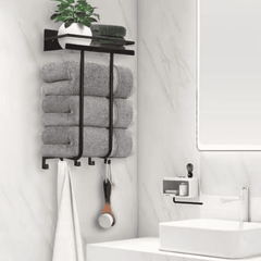 Bathroom Towel Holder with Metal Shelf and 5 Hooks